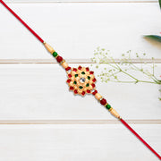 Multicolor Floral Rakhi With Mirror Center And Beaded Thread thumbnail 2