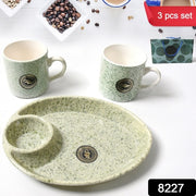 8227 Alpino Ceramic Tea  Cups Set With Plastic Serving 2 Compartment Platter Milk Cup  Mug Coffee Cup Tea Cup Bpa Free Food Grade Or Outdoor For Household Gift For Birthday (3 Pcs Set) thumbnail 7