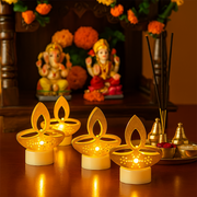 Golden Diya Shaped Led Tealight Candles (6 Pc) thumbnail 3