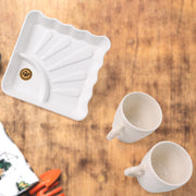 Cerntric Ceramic Tea Cup With Plastic Square Shape Serving Platter Milk Cup 3pc Set thumbnail 1