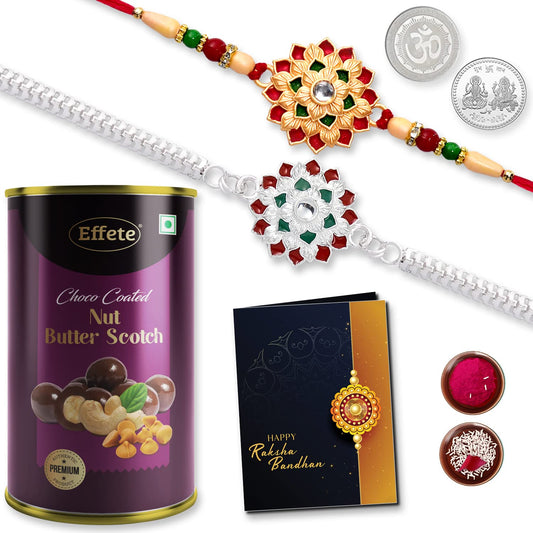 Rakhi Gift Pack With Butterscotch Nuts Rakhis Card  Coin