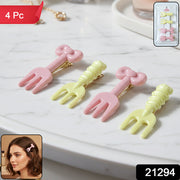 Cute Mini Fork Shaped Hair Clips Set For Girls And Women (4 Pc) thumbnail 7