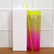 Gradient Plastic Drinking Tumbler Cup With Lid And Straw 400 Ml Approx thumbnail 6