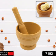 7193  Mortar And Pestle Set For Spices Okhli Masher Khalbatta Kharal Mixer Natural  Traditional Grinder And Musal Well Design For Kitchen Home Herb thumbnail 6