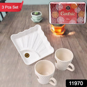 Cerntric Ceramic Tea Cup With Plastic Square Shape Serving Platter Milk Cup 3pc Set thumbnail 4