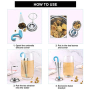 Reusable Cute Umbrella Tea Strainer With Tray  Stand (1 Pc) thumbnail 3