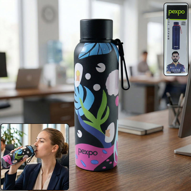 Pexpo Stainless Steel Printed Water Bottle 800 Ml Approx (1 Pc)