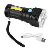 9370 Multifunctional Strong 4 Led Torch Light Portable Rechargeable Flashlight Long Distance Beam Range 800 Lumens Cob Light 4 Mode Emergency For Hiking Walking Camping (4 Led Torch) thumbnail 3