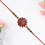 Red Floral Stone Rakhi With Bead Accents thumbnail 3