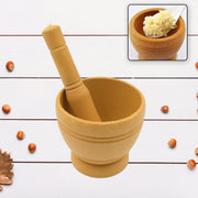 7193  Mortar And Pestle Set For Spices Okhli Masher Khalbatta Kharal Mixer Natural  Traditional Grinder And Musal Well Design For Kitchen Home Herb thumbnail 3