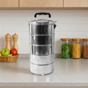 5799 Big Size 5 Compartment Lunch Box Stainless Steel Round Tiffin Traditional Tiffin Box For Kids College Office Men And Women Meal Holder With Locking Clip 5 Containers (16x5 Inch) thumbnail 5